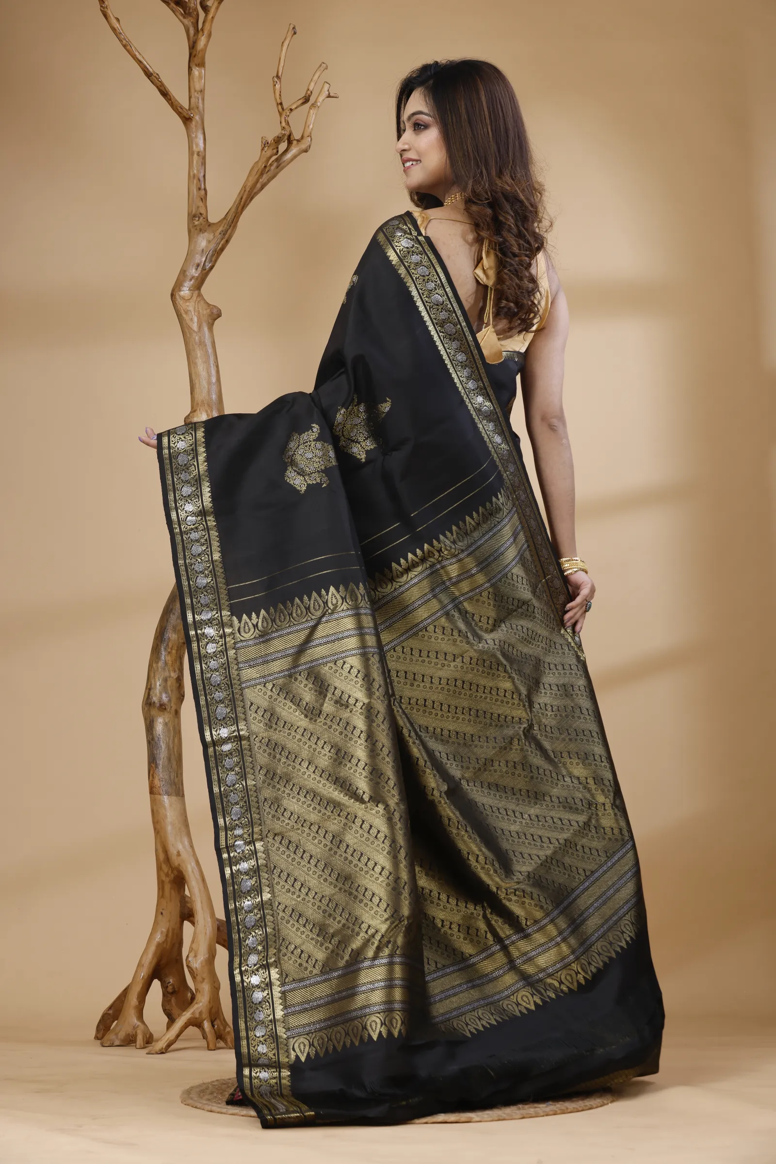 Pure Kanjivaram Silk Saree with Hand Embroidery– Black