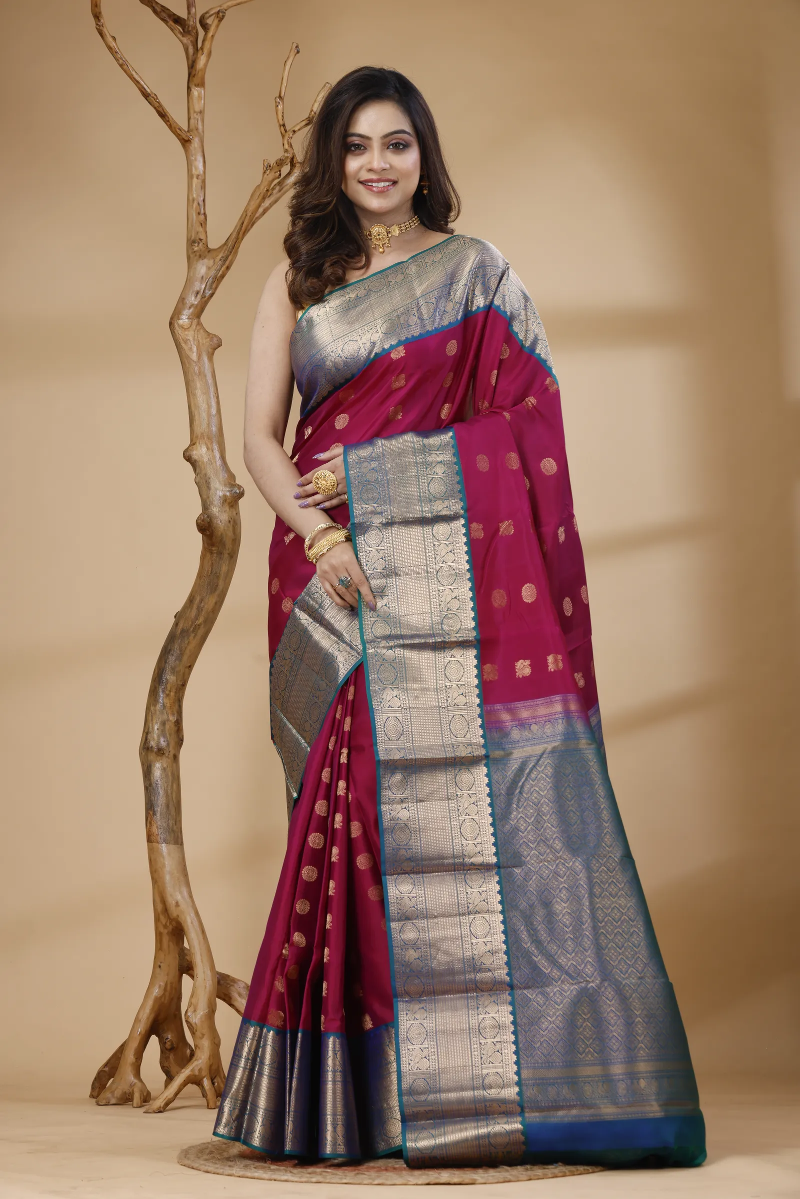 Pure Kanjivaram Silk Saree with Hand Embroidery– Purple