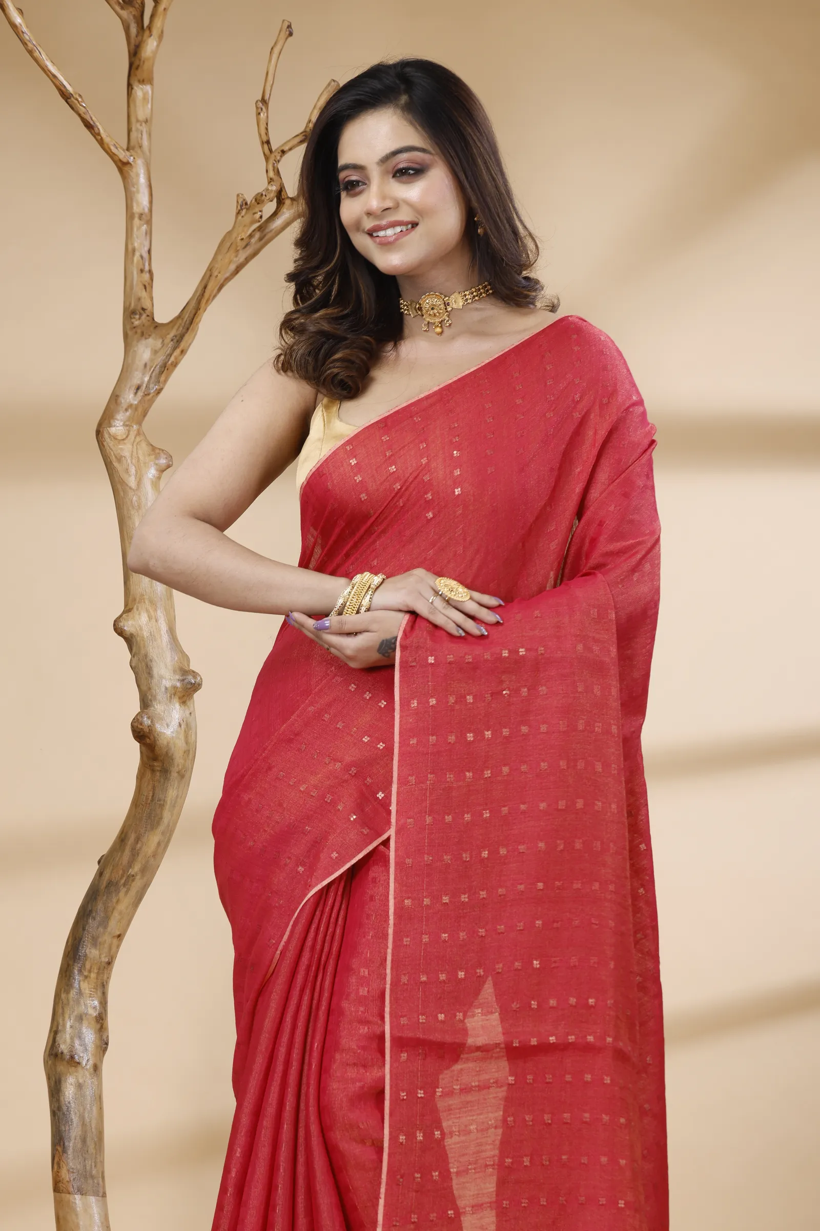 Pure Matka Silk Saree with Hand Embroidery – Red