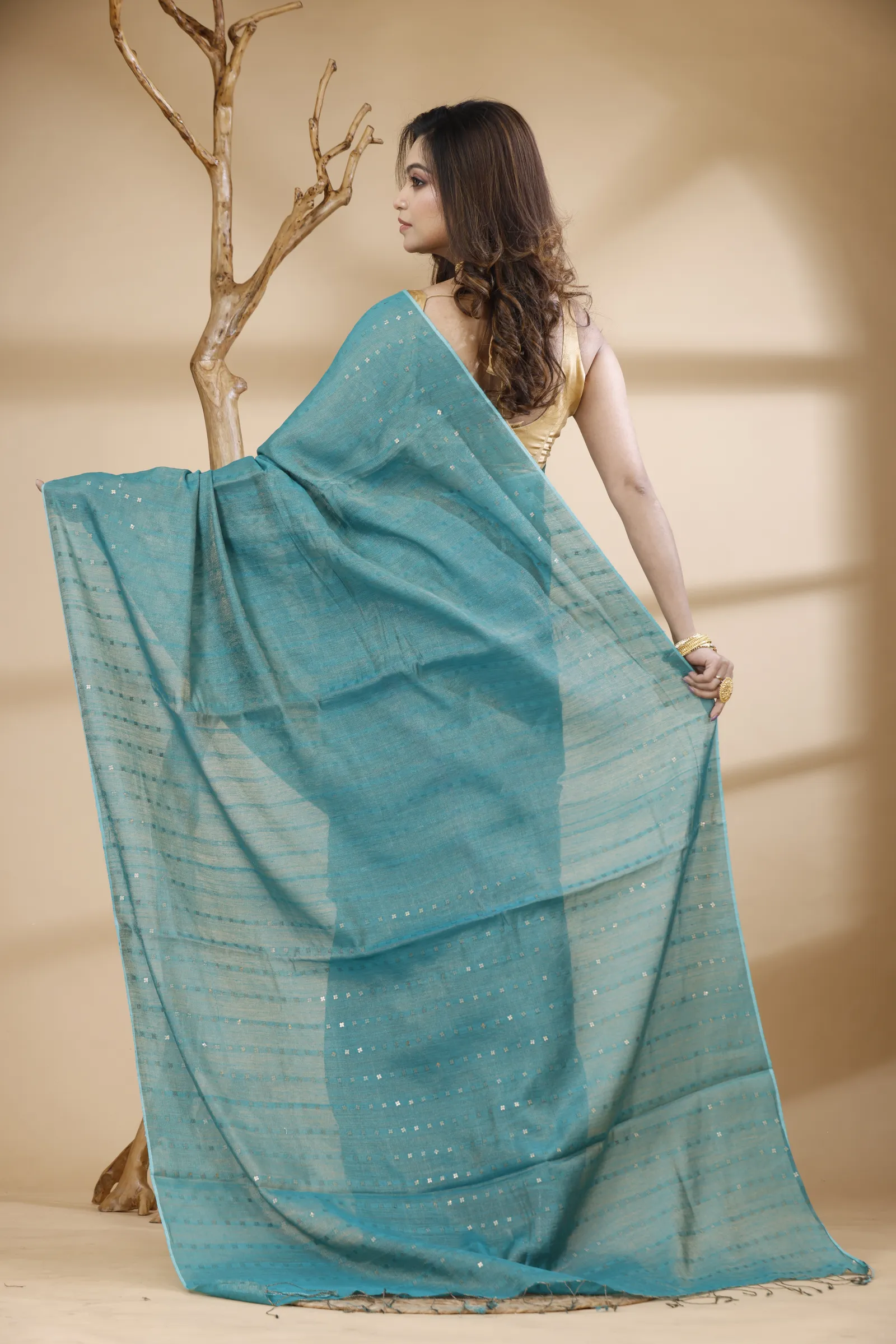 Pure Matka Silk Saree with Hand Embroidery – Sky Blue