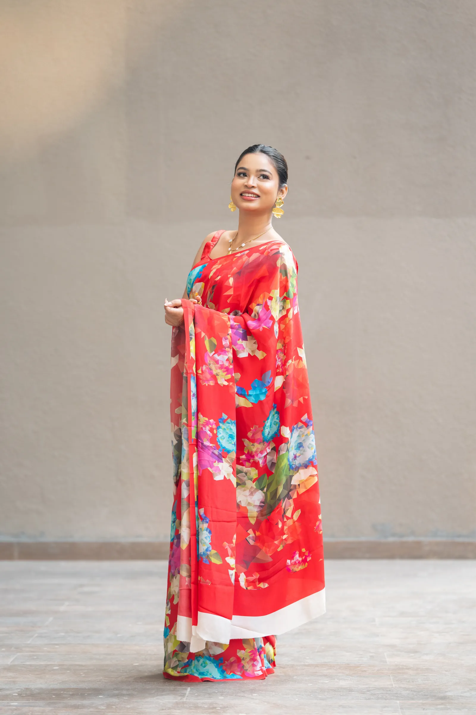 Pure Crepe Saree with Hand Embroidery – Red